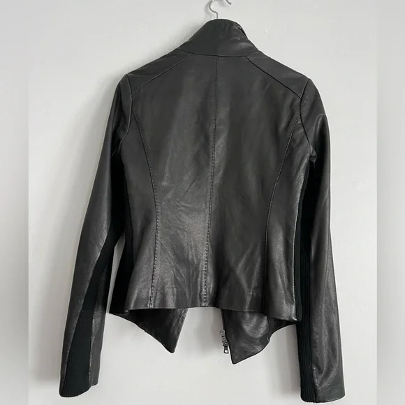 Vince Scuba Leather & Stretch Wool Panel Black Motto Jacket Womens L 8 - Picture 8 of 17